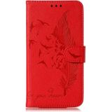 Feather patroon Litchi textuur horizontale Flip lederen draagtas met portemonnee & houder & kaartsleuven voor Galaxy S9 (rood)