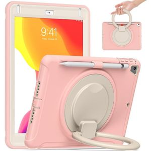 Shocproof siliconen + pc-beschermhoes met 360 graden rotatie opvouwbare handvat grip houder & pen slot voor ipad 9.7 2018/2017 (Kersenbloesems roze)