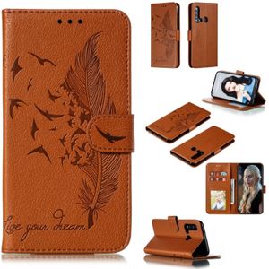 Feather patroon Litchi textuur horizontale Flip lederen draagtas met portemonnee & houder & kaartsleuven voor Huawei P20 Lite (2019)/Nova 5i (bruin)