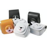 Cartoon Full Body Camera PU lederen tasje met riem voor Fujifilm Instax Mini 9 / Mini 11 / Mini 8 (grijze grote ogen kat)