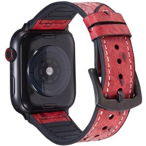 Struisvogel textuur lederen vervanging horlogebanden voor Apple Watch Series 6 & SE & 5 & 4 44mm / 3 & 2 & 1 42mm (rode wijn)