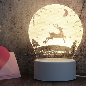 Witte basis creatieve 3D Tricolor LED decoratieve nachtlampje  knop plug versie  vorm: Kerst herten 01 (Wit-warm-warm wit)
