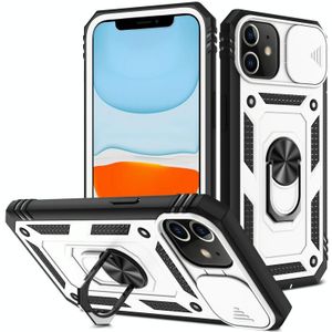 Sliding Camera Cover Design TPU + PC Protective Case with 360 Degree Rotating Holder & Card Slot For iPhone 11(White+Black)