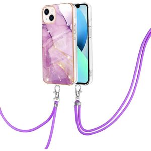 Voor iPhone 14 Galvaniseren Marmeren Patroon IMD TPU Schokbestendig Hoesje met Nekkoord (Paars 001)