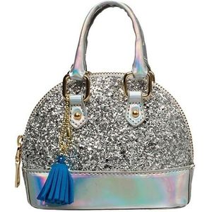 Schattig lederen schoudertas Messenger tas meisjes effen kleur mini zip kleine vierkante zak tote tas (zilver)