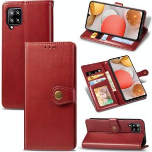 Voor Samsung Galaxy A42 5G Retro Solid Color Leather Buckle Phone Case met Lanyard & Photo Frame & Card Slot & Wallet & Stand Functie(Rood)