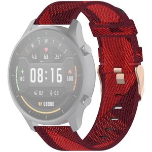 22mm Stripe Weave Nylon Polsband horlogeband voor Xiaomi Mi Watch Color  Garmin Vivoactive 4 (Rood)