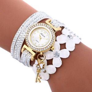 FULAIDA ronde wijzerplaat diamant bloem armband horloge met bloem vorm sleutelhanger (wit)