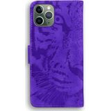 Voor iPhone 11 Pro Max Tiger Embossing Pattern Horizontale Flip Lederen Case met Holder & Card Slots & Wallet(Paars)