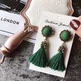 Vrouwen mode Vintage fluwelen bal omzoomd drop earrings (groen)