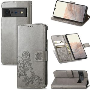 Voor Google Pixel 6 Four-Leaf Sluiting Relif Lederen Case met Lanyard & Card Slot & Portemonnee & Houder