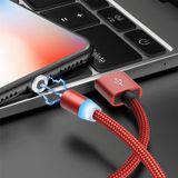 2 in 1 USB naar 8 Pin + Micro USB Magnetic Metal Interface Nylon Vlecht oplaadkabel  lengte: 1m (Rood)