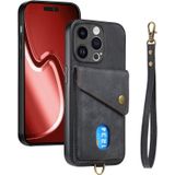 Voor iPhone 15 Pro Retro Card Wallet Fold Leather Phone Case met riem