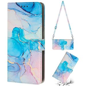 For Motorola Moto G42 Crossbody Painted Marble Pattern Leather Phone Case(Pink Green)