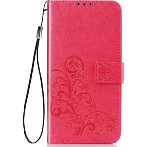 Voor Huawei Honor 30S Vierbladige gesp relif gesp mobiele telefoon bescherming lederen case met Lanyard & Card Slot & Wallet & Bracket Functie(Magenta)