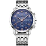 OCHSTIN 7079 multifunctioneel quartz waterdicht lichtgevend stalen band herenhorloge (blauw zilver)