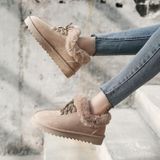 C12 Herfst en Winter Pluche Warme Veters Snowboots Casual Katoenen Schoenen  Maat: 37 (Beige)