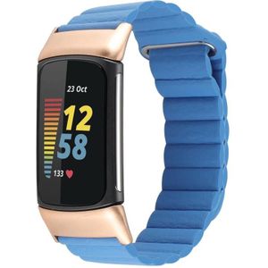 Voor Fitbit Charge 5 magnetische lus lederen horlogeband (Cape Cod blauw)