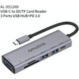 Amalink 95120D Type-C / USB-C MET SD / TF + 3 PORTS USB + PD 3.0 Multifunctionele HUB (GRIJS)