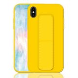 Voor iPhone XS Max schokbestendige PC + TPU beschermhoes met armband & houder (geel)