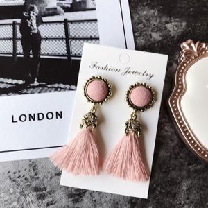 Vrouwen mode Vintage fluwelen bal omzoomd drop Earring (roze)