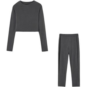Herfst Winter Solid Color Slim Fit Lange Mouwen Sweatshirt + Broek Pak voor Dames (Kleur: Donkergrijs Maat: XXL)