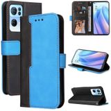 For OPPO Reno7 Pro 5G Stitching-Color Flip Leather Phone Case(Blue)