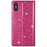 Voor iPhone X / XS Ultrathin Glitter Magnetic Horizontal Flip Leather Case met Holder & Card Slots(Rose Red)