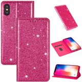 Voor iPhone X / XS Ultrathin Glitter Magnetic Horizontal Flip Leather Case met Holder & Card Slots(Rose Red)
