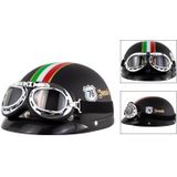 Soman Electromobile Motorfiets Half Gezicht Helm Retro Harley Helm met Goggles (Matte Black Itali NO.76)