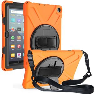 Voor Amazon Kindle Fire HD8 (2020) Shockproof Kleurrijke Siliconen + PC Beschermhoes met Holder & Shoulder Strap & Handband(Oranje)