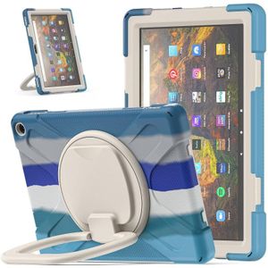 Silicone + PC Protective Case with Holder & Shoulder Strap For Amazon Kindle Fire HD 10 2021(Colorful Blue)