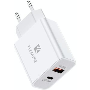 FLOVEME 18W PD + QC 3.0 Dual USB Travel Fast Charger Power Adapter  EU Plug (Wit)