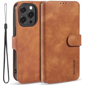 DG.Ming Retro Oil Side Horizontal Flip Lederen Case met Houder & Card Slots & Portemonnee voor iPhone 13 Pro Max (Brown)