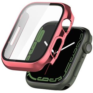 Electroplating Shockproof PC Protective Case with Tempered Glass Film For Apple Watch Series 7 45mm(Rose Gold)