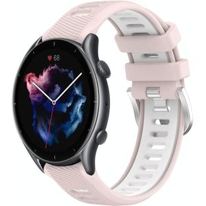 Voor Amazfit GTR 3 Pro 22 mm kruistextuur twee kleuren siliconen stalen gesp horlogeband (roze + wit)