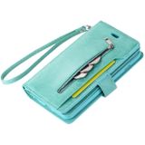 Voor iPhone 6 Plus & 6s Plus Multifunctionele Rits Horizontale Flip Lederen Case met Holder & Wallet & 9 Card Slots & Lanyard(Mint Green)