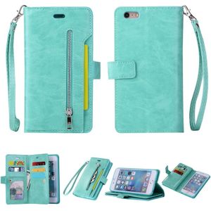 Voor iPhone 6 Plus & 6s Plus Multifunctionele Rits Horizontale Flip Lederen Case met Holder & Wallet & 9 Card Slots & Lanyard(Mint Green)