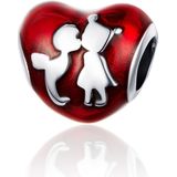 S925 Sterling Silver Red Heart Boy Girl Beads DIY Bracelet Ketting Accessoires