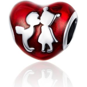 S925 Sterling Silver Red Heart Boy Girl Beads DIY Bracelet Ketting Accessoires