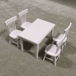 5 STKS/set 1:12 Mini poppenhuis meubels houten eettafel stoel set Pocket Toy (wit)