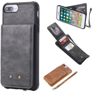 Voor iPhone 6 Plus Vertical Flip Shockproof Leather Protective Case met Short Rope  Support Card Slots & Bracket & Photo Holder & Wallet Function(Grijs)