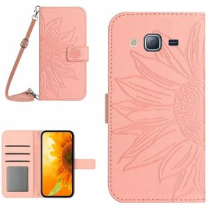 Voor Samsung Galaxy J2 Prime Skin Feel Sun Flower Pattern Flip lederen telefoonhoes met lanyard