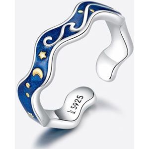 S925 Sterling Silver Ring Blue Starry Sky Plating Gold Open Ring