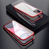 Voor iPhone 11 ultra slanke dubbele zijden magnetische adsorptie hoek frame gehard glas magneet flip case (zwart)