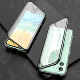 Voor iPhone 11 ultra slanke dubbele zijden magnetische adsorptie hoek frame gehard glas magneet flip case (zwart)