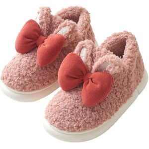 Winter Indoor Dik-Soled Konijnen Oor Strik Warme Katoen Slippers  Grootte: 40-41 (Pink)