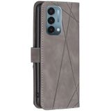 For OnePlus Nord N200 5G BF05 Magnetic Buckle Rhombus Texture Leather Phone Case(Grey)