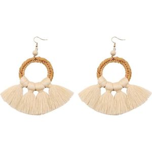 2 paren etnische stijl Katoen Tassel Oorbellen overdreven oorbellen lange oorbellen (Beige )