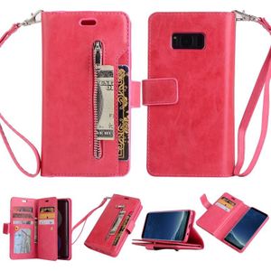 Voor Samsung Galaxy S8+ Multifunctionele Rits Horizontale Flip Lederen case met Holder & Wallet & 9 Card Slots & Lanyard(Rose Red)